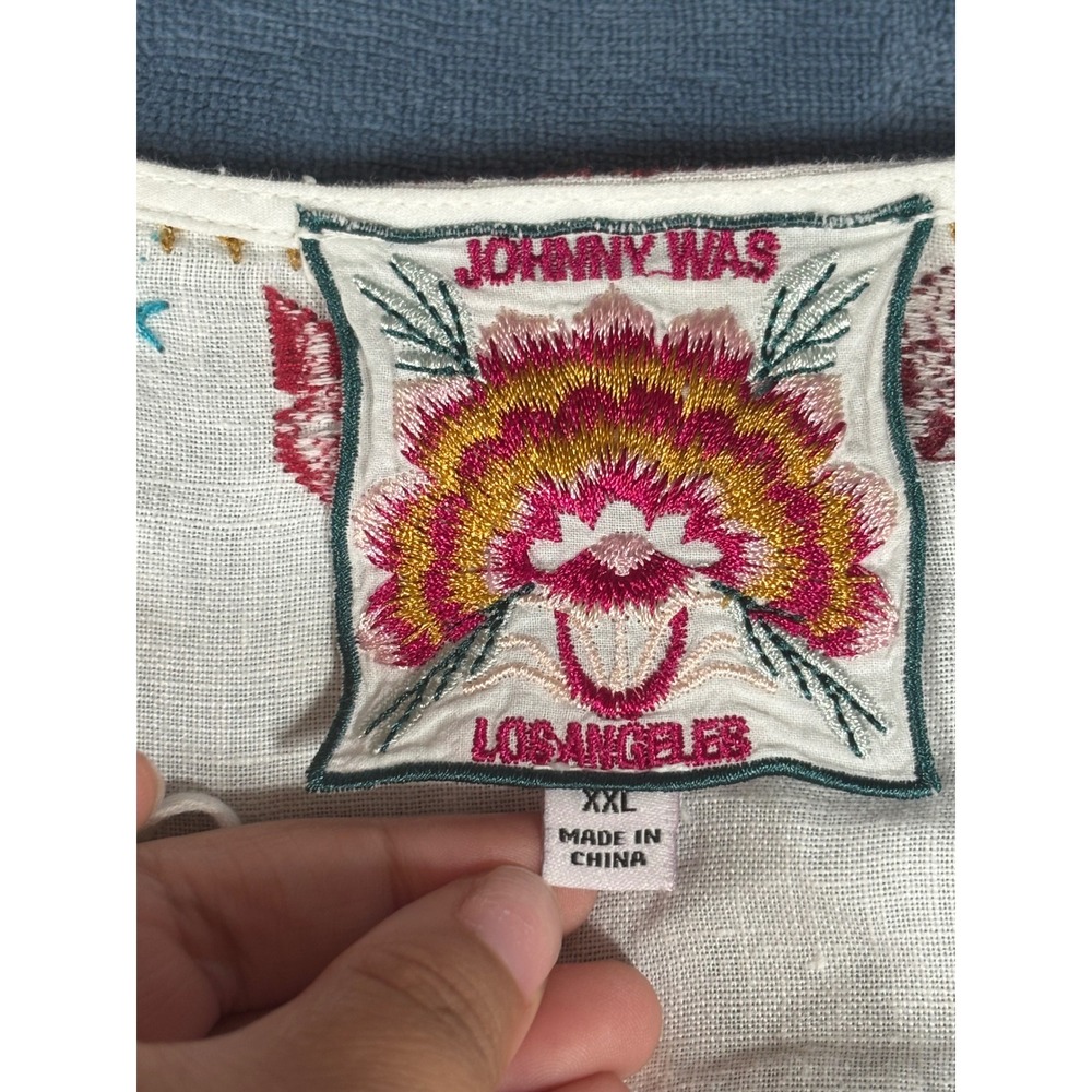 Johnny Was White Embroidered Linen Tunic Dress XXL Long Sleeve Boho Pockets - Picture 3 of 14